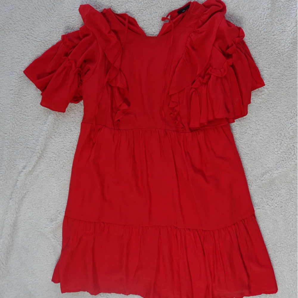 Red Ruffled Sleeve Dress